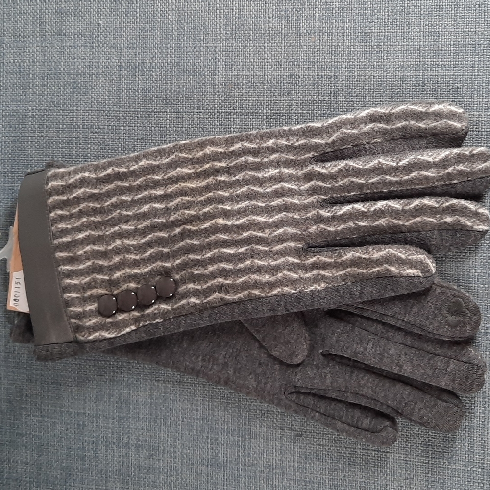 Women Fitted Glove Gray Zigzag Chevron Stripe Warm Outerwear Smart Touch Finger